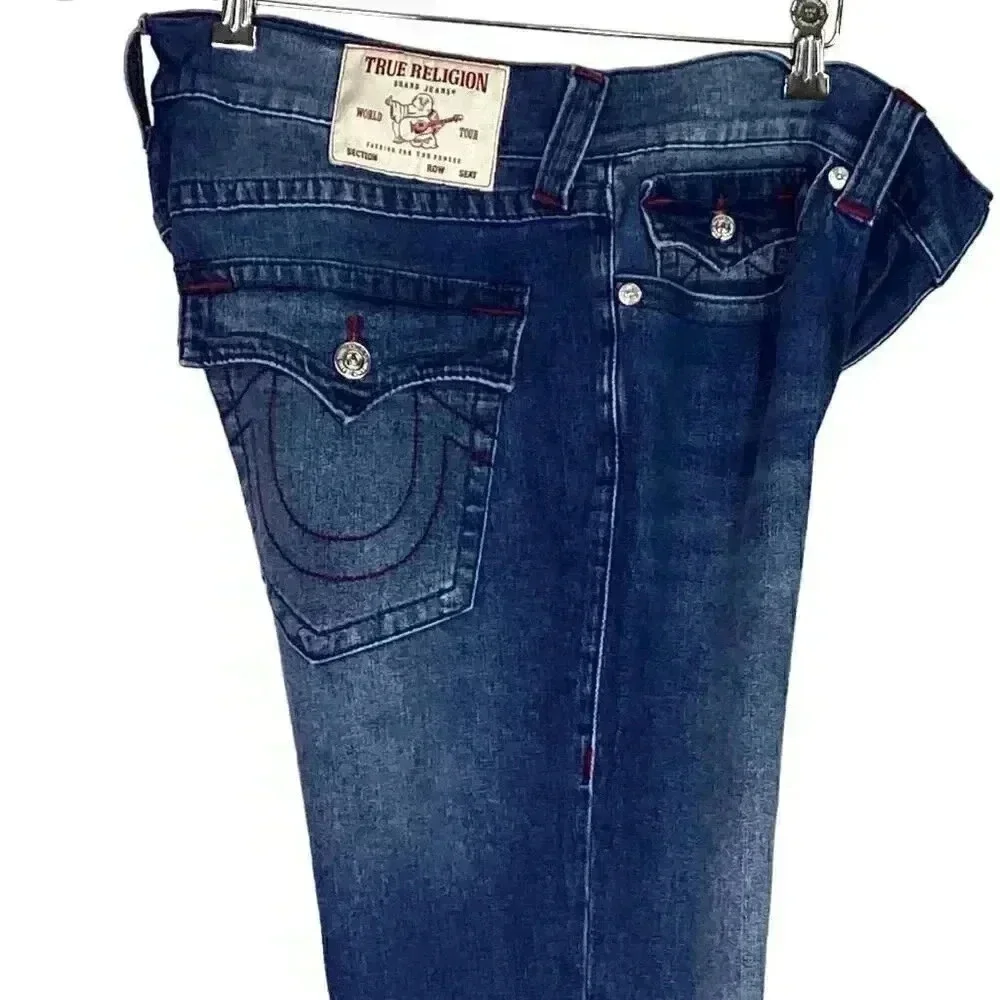 True Religion Rocco Men 38 Relaxed Skinny Jeans Blue Stretch Flap Pockets NEW